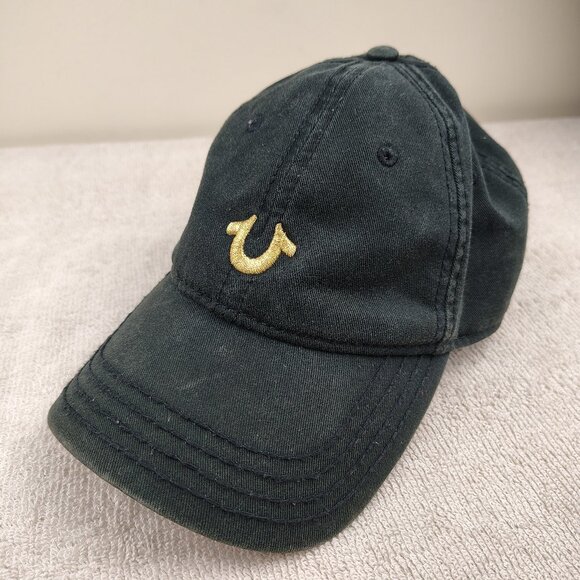 TRUE RELIGION Hat Strapack Adjustable Black Embroidered Logo Dad Cap 100% Cotton - Picture 1 of 7